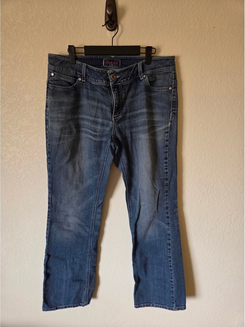 Wrangler Classic Fit Blue Denim Jeans with Rhinestone Back Pockets